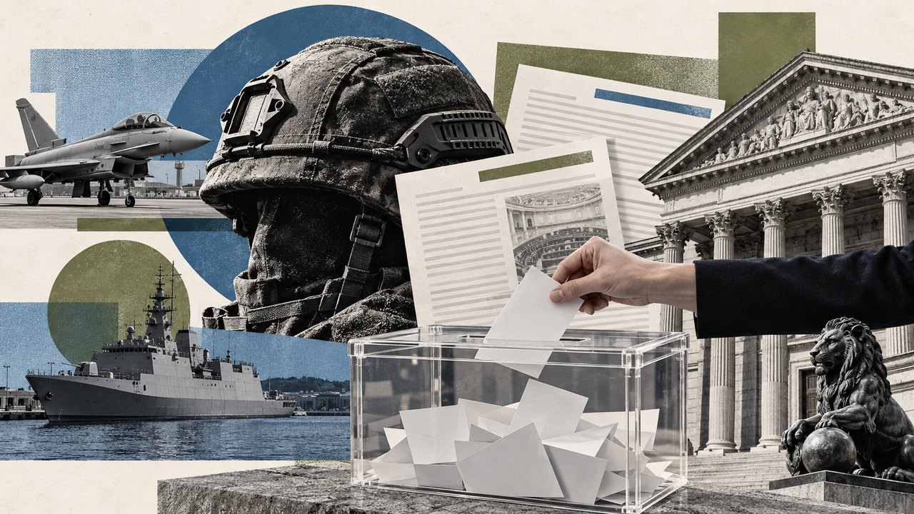 Material militar, el Congreso y una urna.
