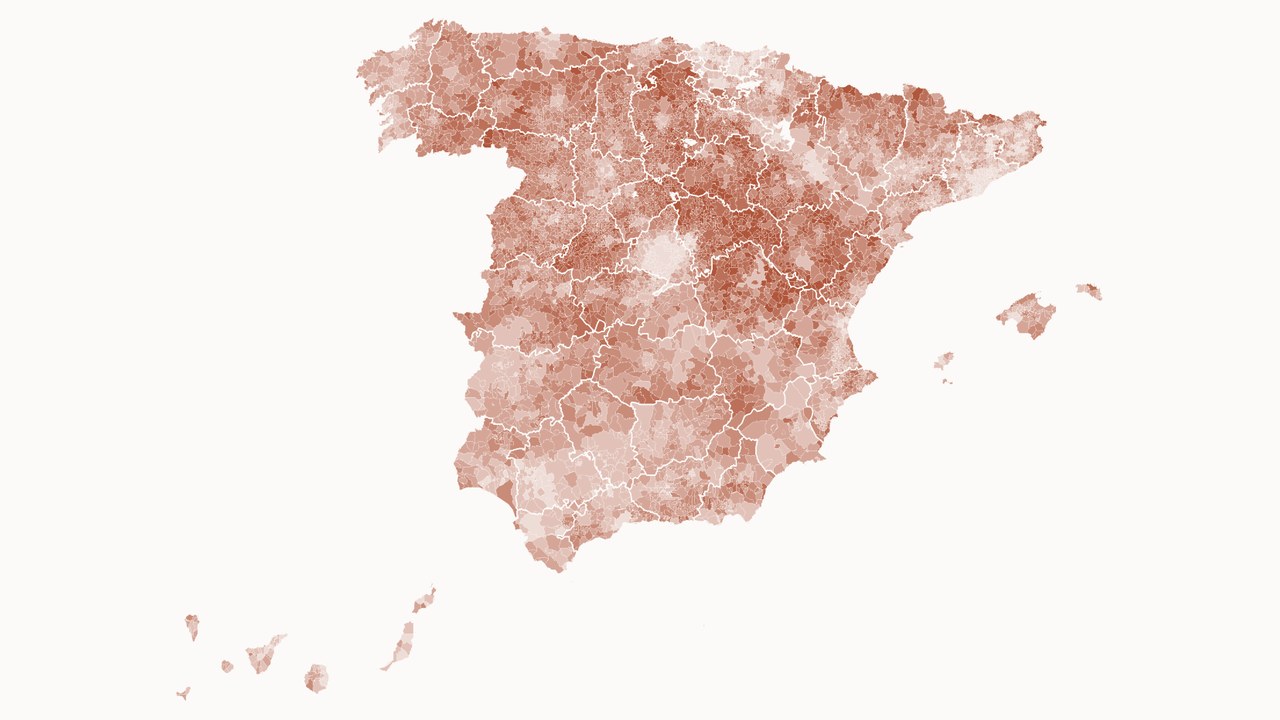 Porcentaje de viviendas que no son residencia habitual (vacías, secundarias o de uso esporádico) en cada municipio, Censo 2021.