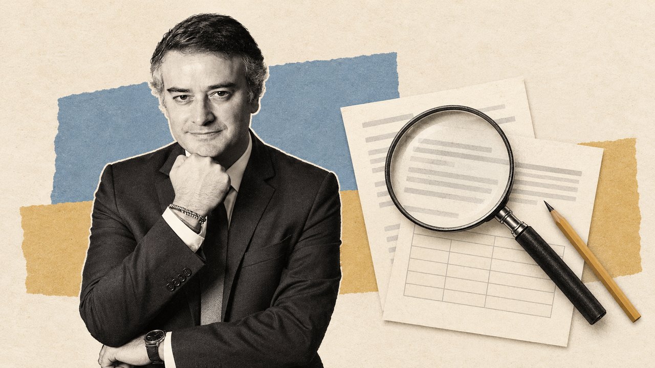 Iván Redondo, junto a una lupa sobre tablas de resultados.
