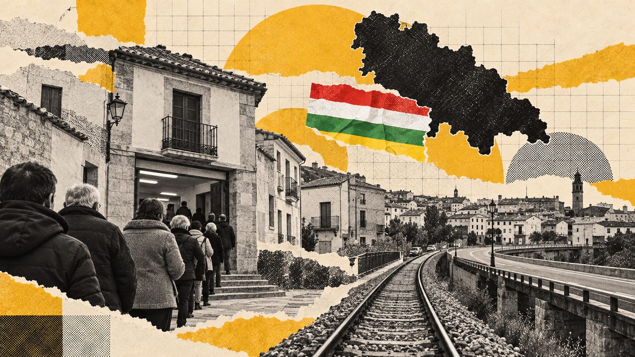 Collage sobre las elecciones en La Rioja: la bandera, el mapa y vecinos votando.