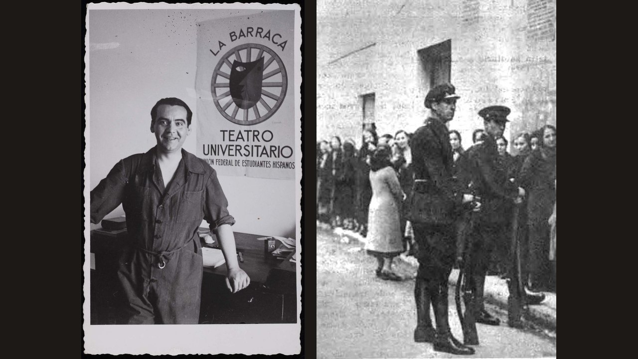 Federico García Lorca en la Huerta de San Vicente, Granada, en 1932 (autor anónimo, Museo Reina Sofía, dominio público), y cola de votantes en Granada el 16 de febrero de 1936.