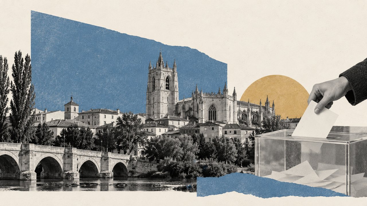 La catedral y el puente de Palencia, con una urna: un collage.