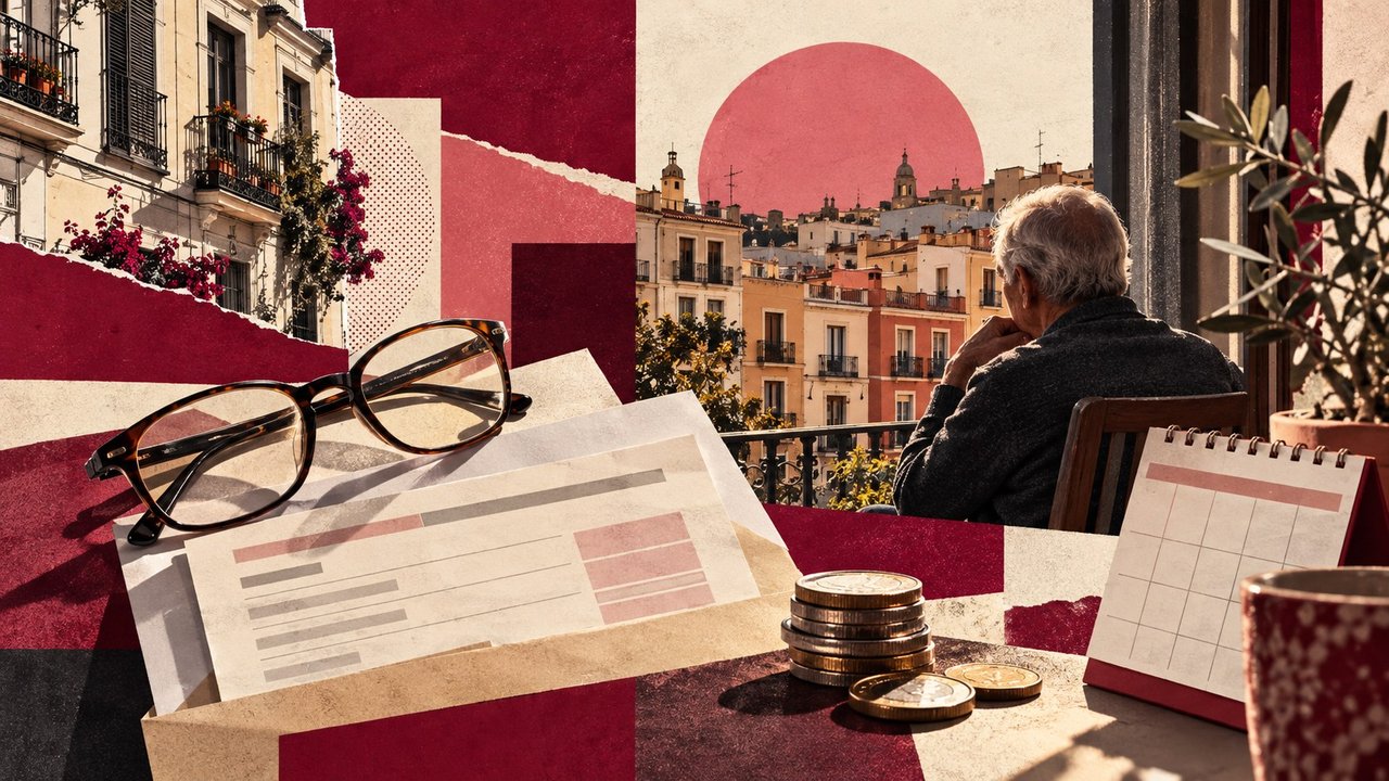 Unas gafas, una carta de la pensión y un jubilado en el balcón.