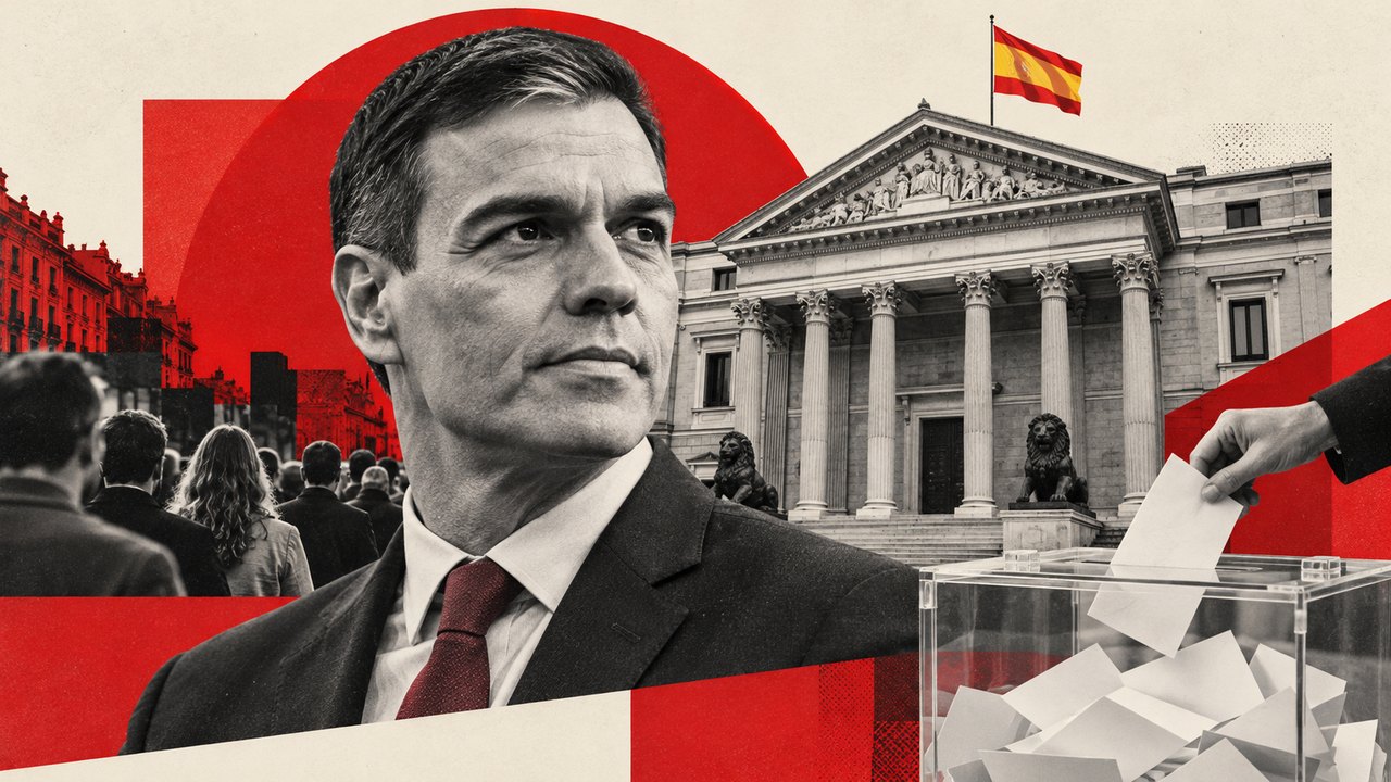 Pedro Sánchez, con el Congreso de los Diputados y una urna.