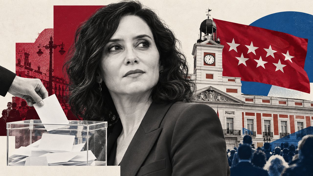 Isabel Díaz Ayuso, con la Puerta del Sol y una urna.