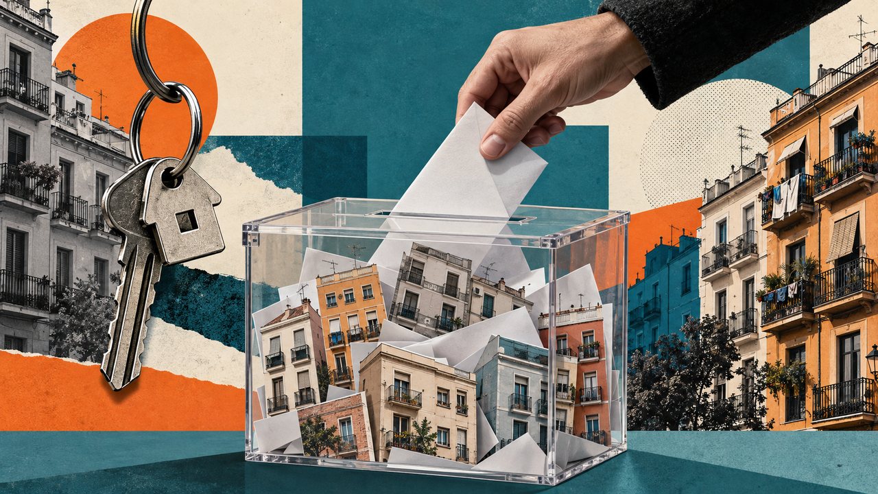 Una urna llena de edificios y unas llaves: la serie «Vivienda y voto».